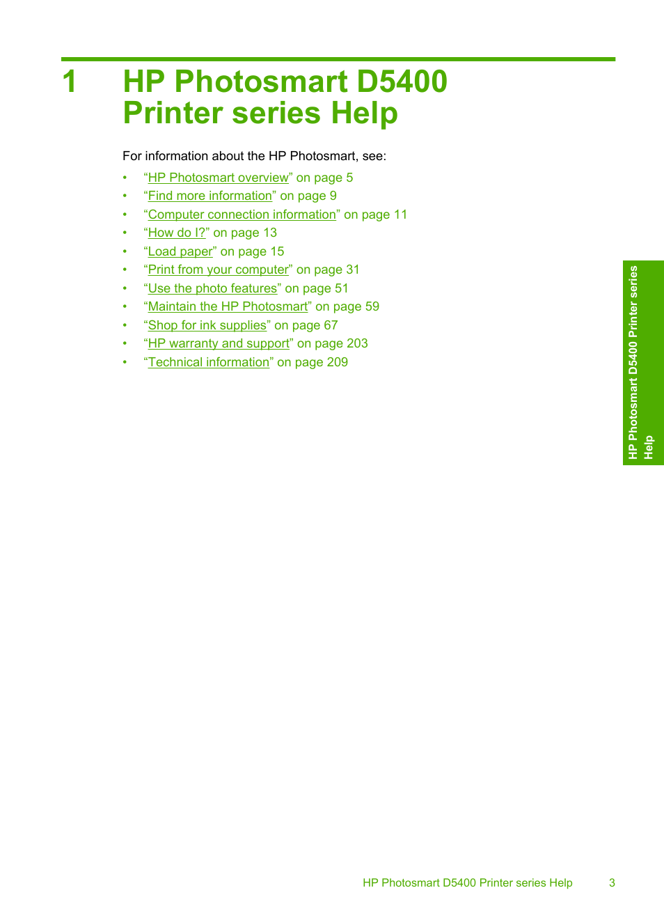 Hp photosmart d5400 printer series help, 1 hp photosmart d5400 printer series help | HP Photosmart D5400 series User Manual | Page 4 / 221