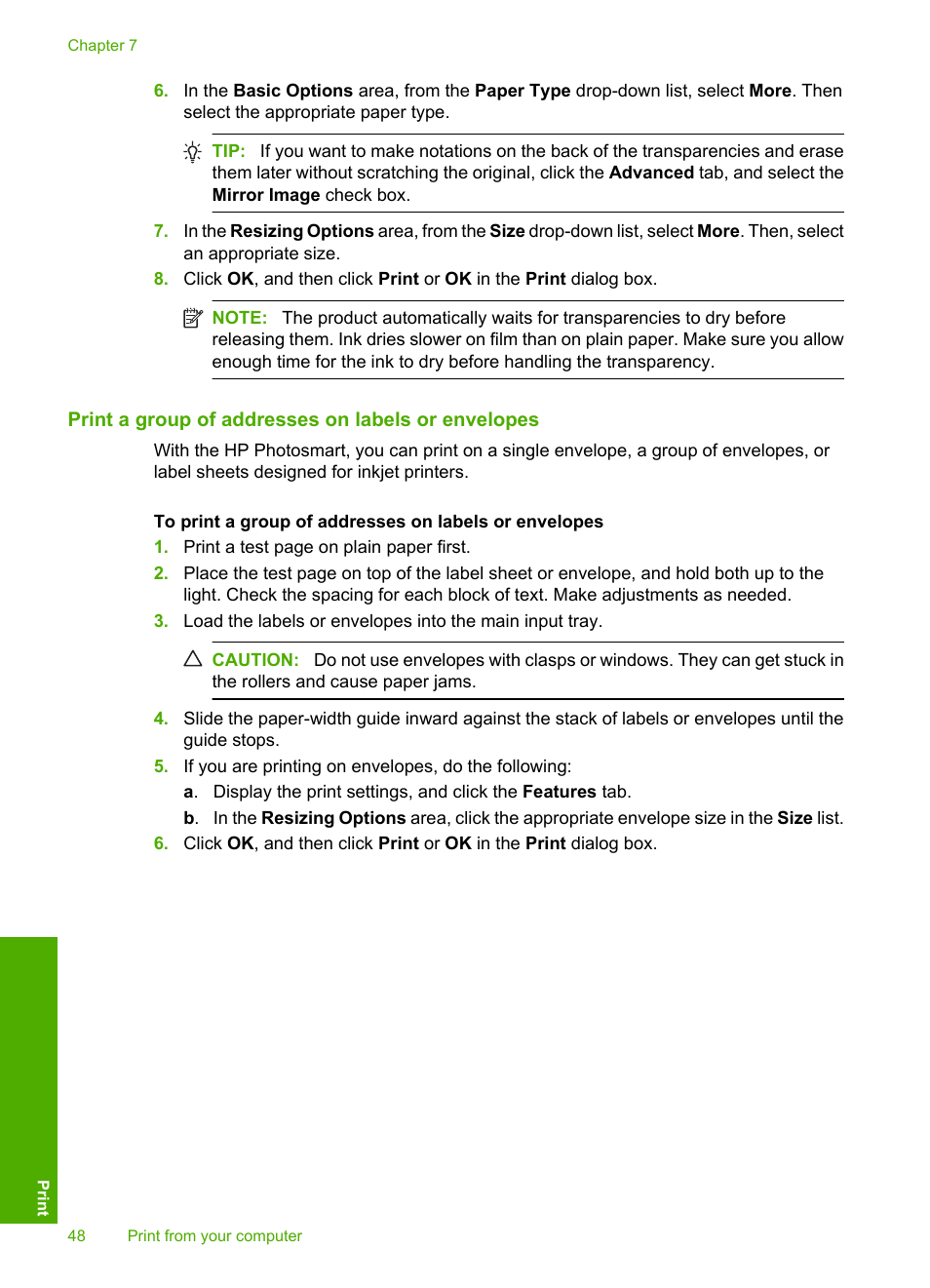 Print a group of addresses on labels or envelopes | HP Photosmart D5400 series User Manual | Page 49 / 221