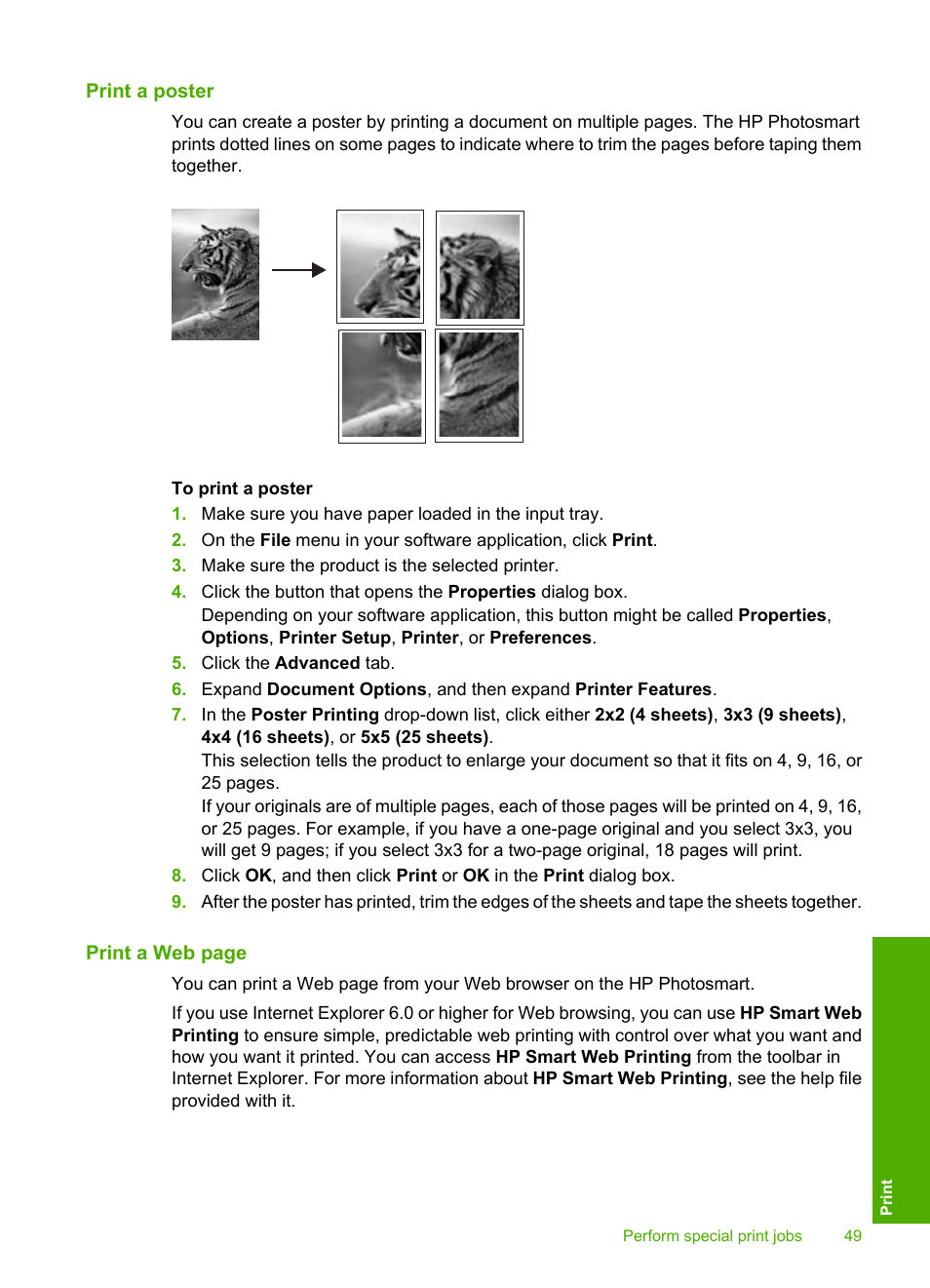 Print a poster | HP Photosmart D5400 series User Manual | Page 50 / 221