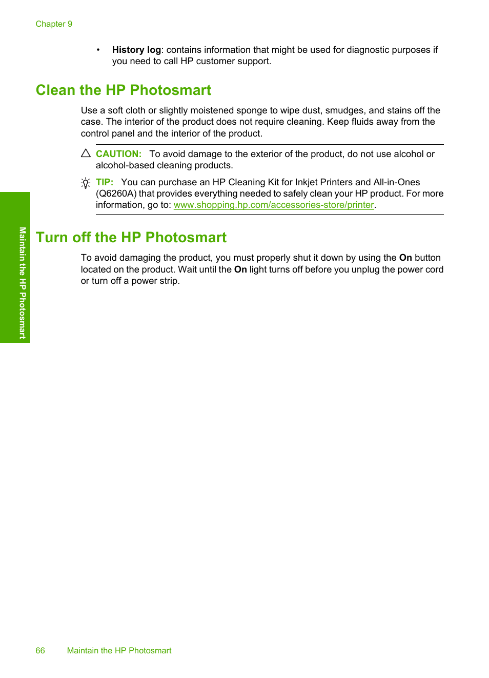 Clean the hp photosmart, Turn off the hp photosmart, Clean the hp photosmart turn off the hp photosmart | HP Photosmart D5400 series User Manual | Page 67 / 221