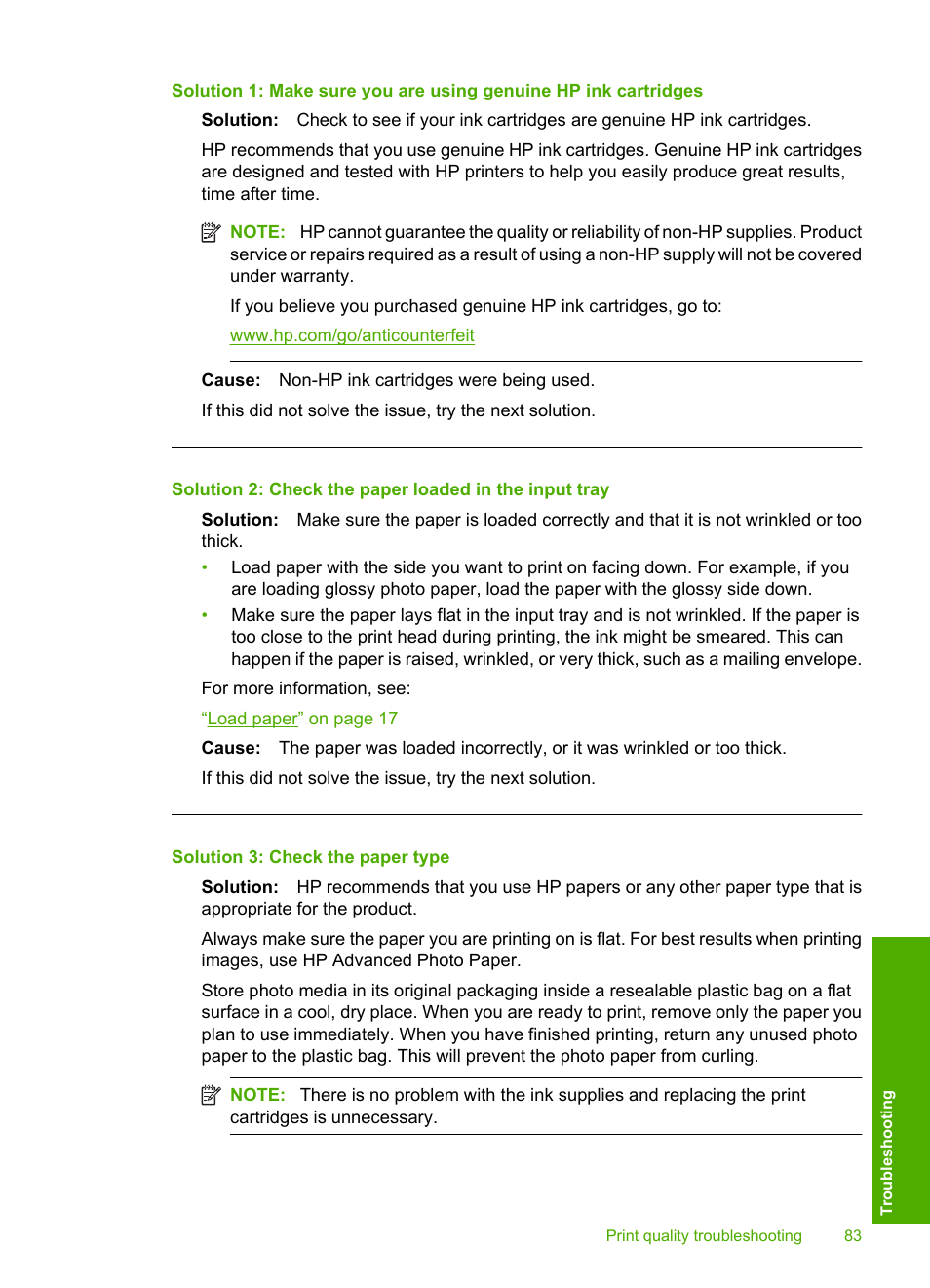 Solution 3: check the paper type | HP Photosmart D5400 series User Manual | Page 84 / 221