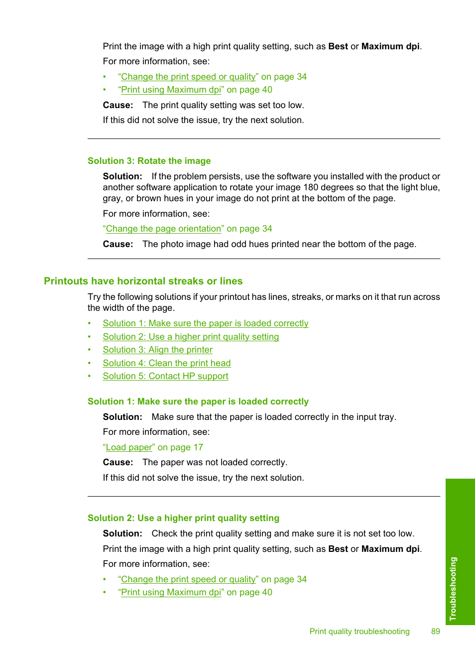 Printouts have horizontal streaks or lines, Solution 3: rotate the image | HP Photosmart D5400 series User Manual | Page 90 / 221