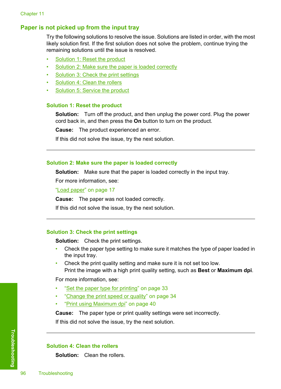 Paper is not picked up from the input tray | HP Photosmart D5400 series User Manual | Page 97 / 221