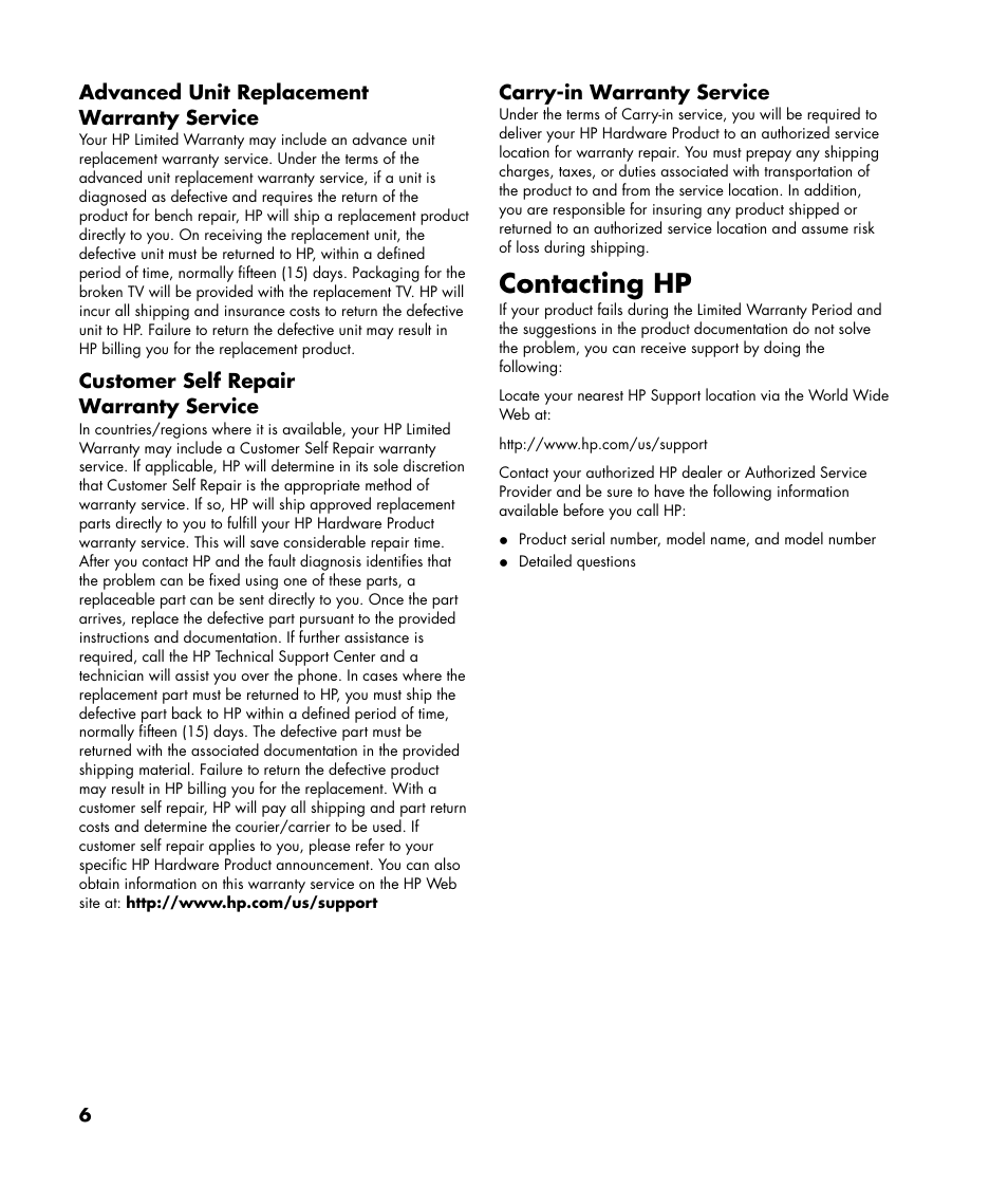 Contacting hp | HP LC2640N User Manual | Page 6 / 8