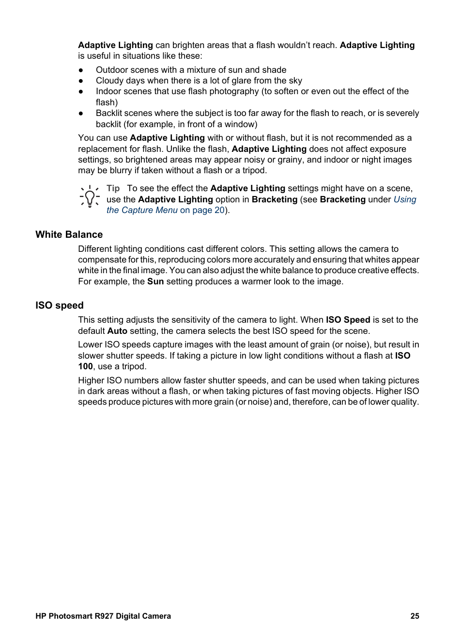 White balance, Iso speed | HP Photosmart R927 User Manual | Page 25 / 58