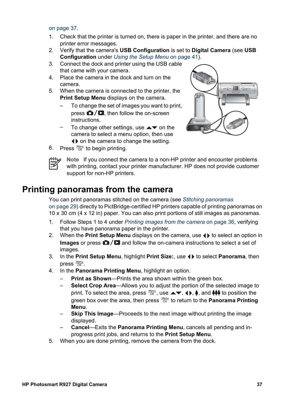 Printing panoramas from the camera | HP Photosmart R927 User Manual | Page 37 / 58