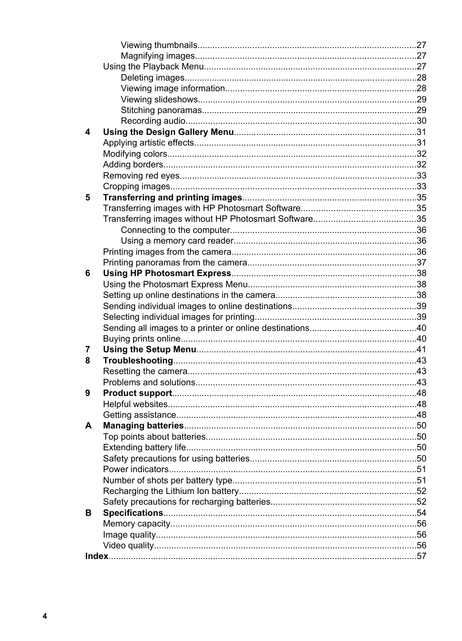 HP Photosmart R927 User Manual | Page 4 / 58
