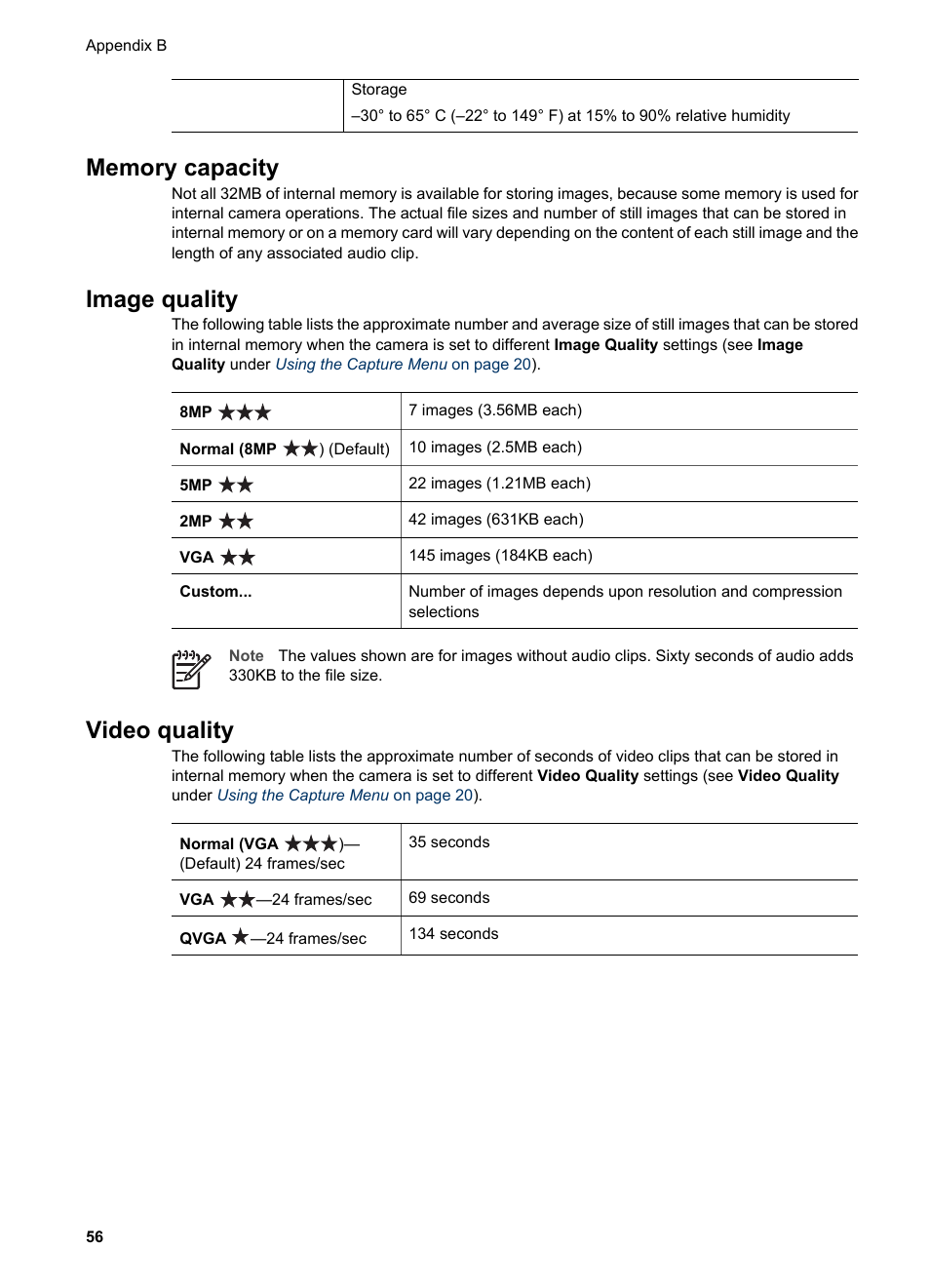 Memory capacity, Image quality, Video quality | Memory capacity image quality video quality, For ti | HP Photosmart R927 User Manual | Page 56 / 58