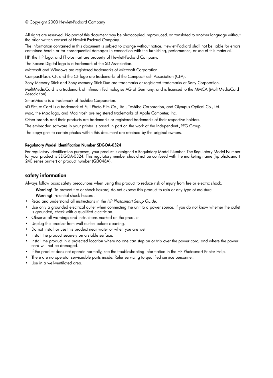 Safety information | HP 240 Series User Manual | Page 2 / 64