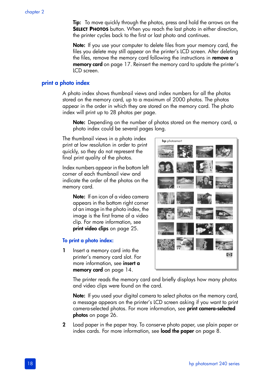 Print a photo index | HP 240 Series User Manual | Page 22 / 64