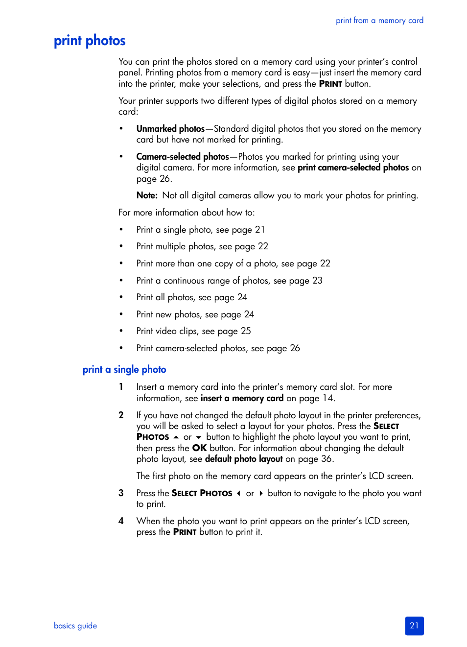 Print photos, Print a single photo | HP 240 Series User Manual | Page 25 / 64