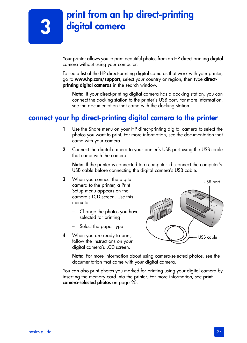 Print from an hp direct-printing digital camera, 3 print from an hp direct-printing digital camera, E print from an hp direct-printing digital | HP 240 Series User Manual | Page 31 / 64
