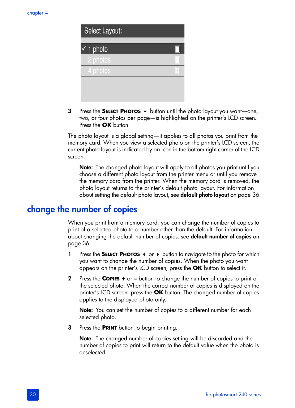 Change the number of copies | HP 240 Series User Manual | Page 34 / 64