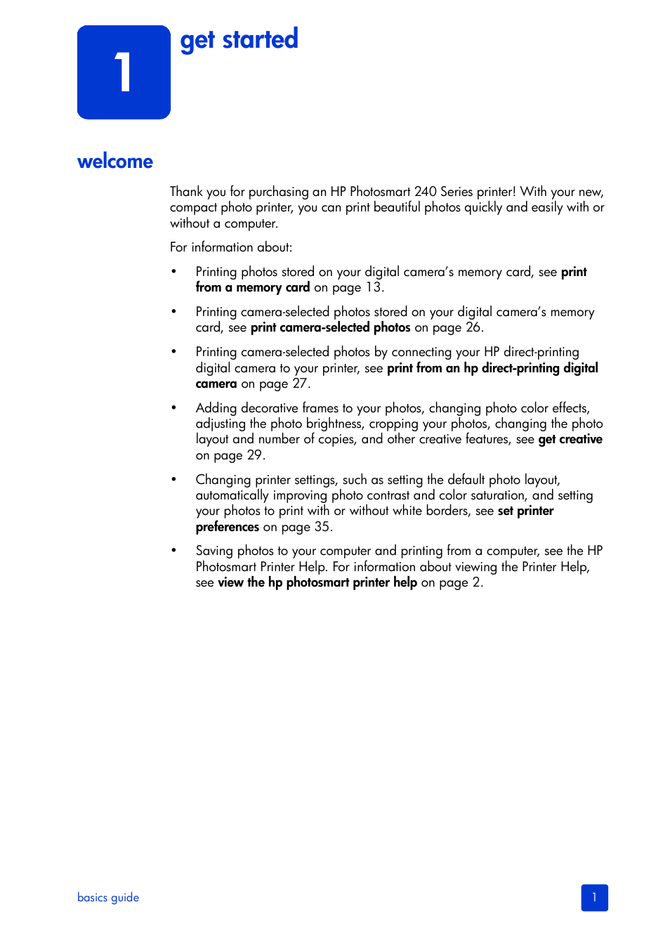 Get started, Welcome, 1 get started | HP 240 Series User Manual | Page 5 / 64