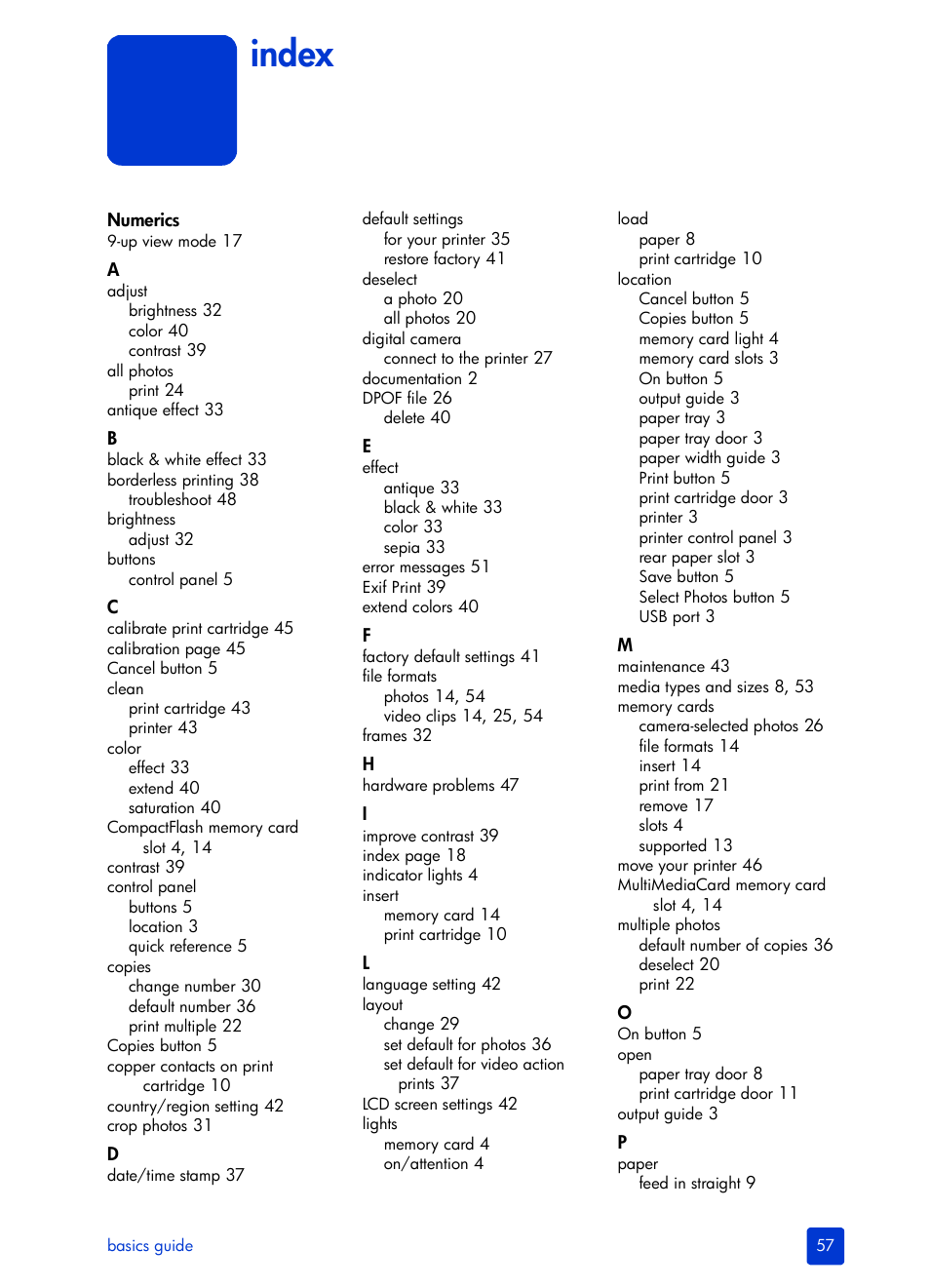 Index | HP 240 Series User Manual | Page 61 / 64