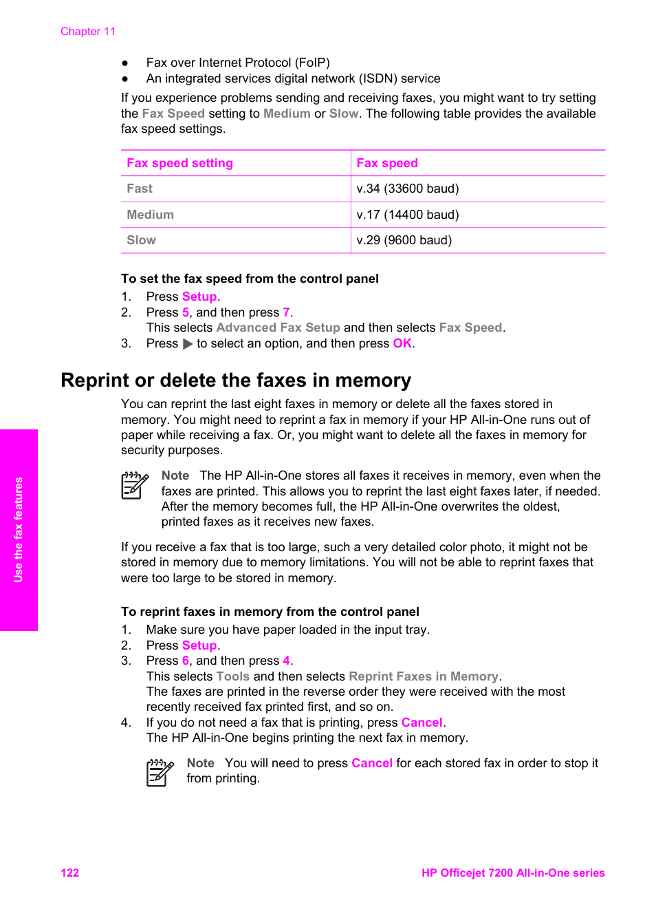 Reprint or delete the faxes in memory, Reprint or, Delete the faxes in memory | HP 7200 User Manual | Page 125 / 240
