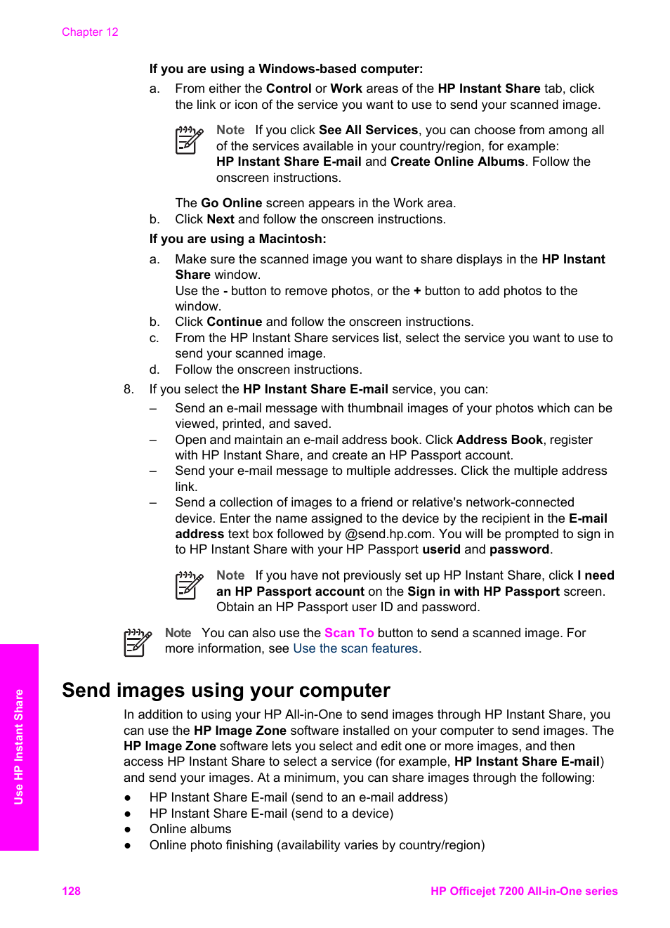 Send images using your computer | HP 7200 User Manual | Page 131 / 240