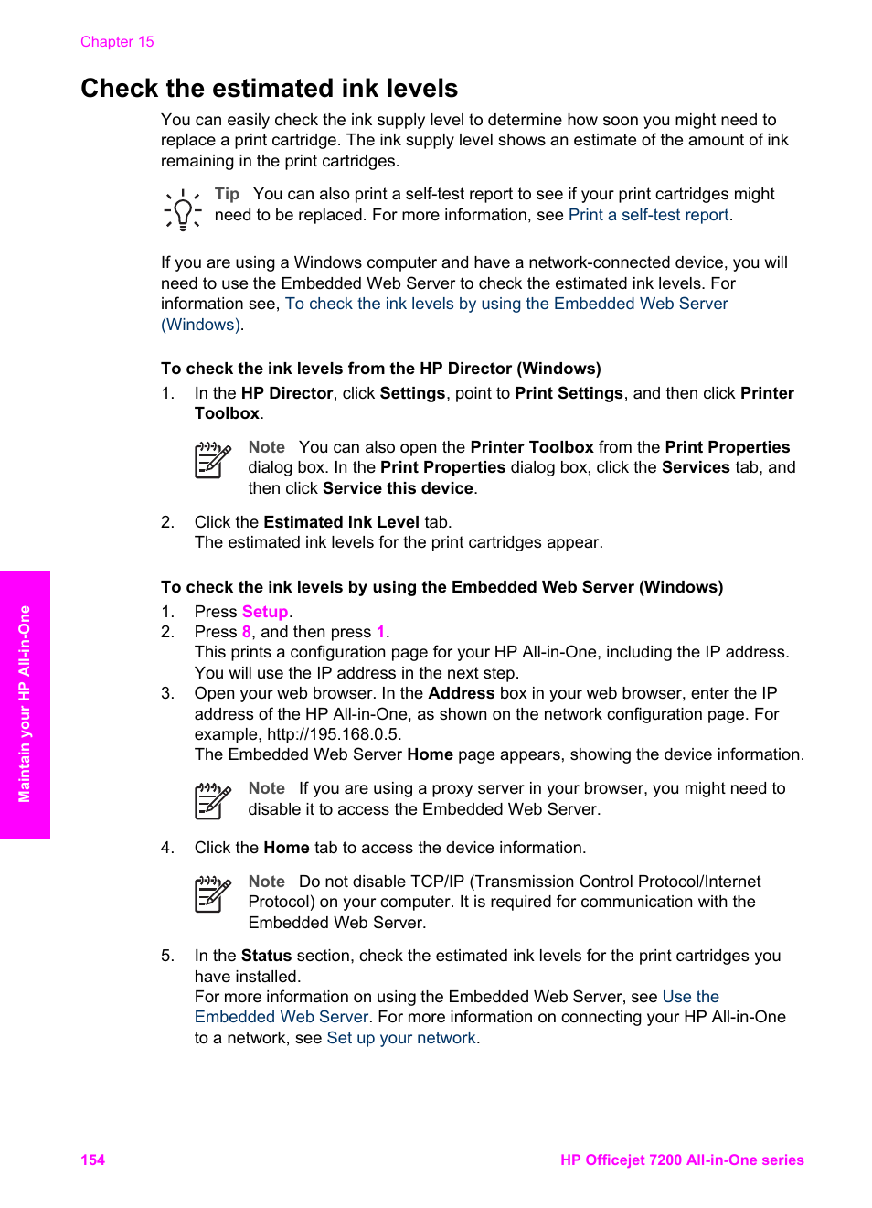 Check the estimated ink levels, Check the, Estimated ink levels | HP 7200 User Manual | Page 157 / 240