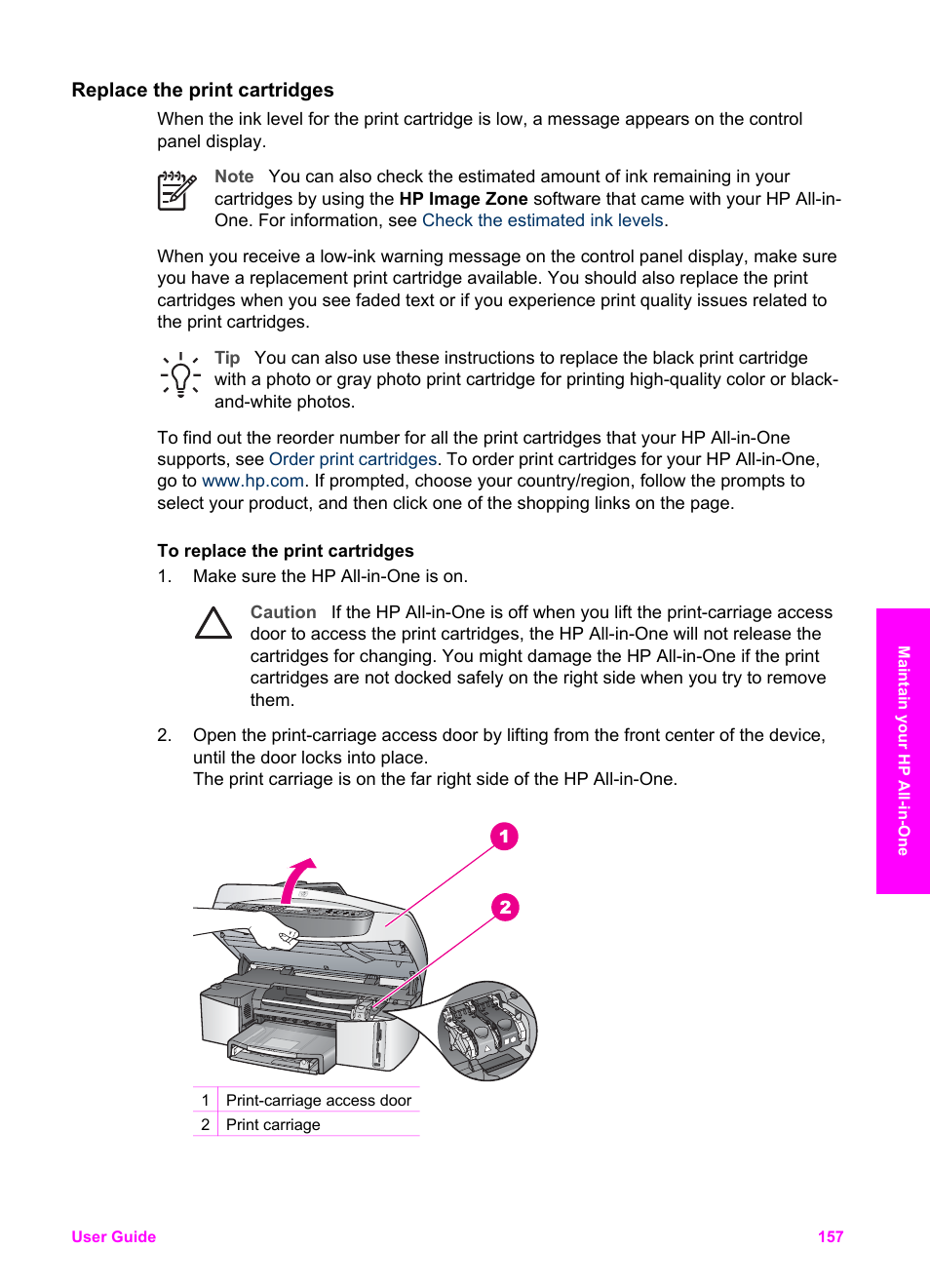 Replace the print cartridges | HP 7200 User Manual | Page 160 / 240