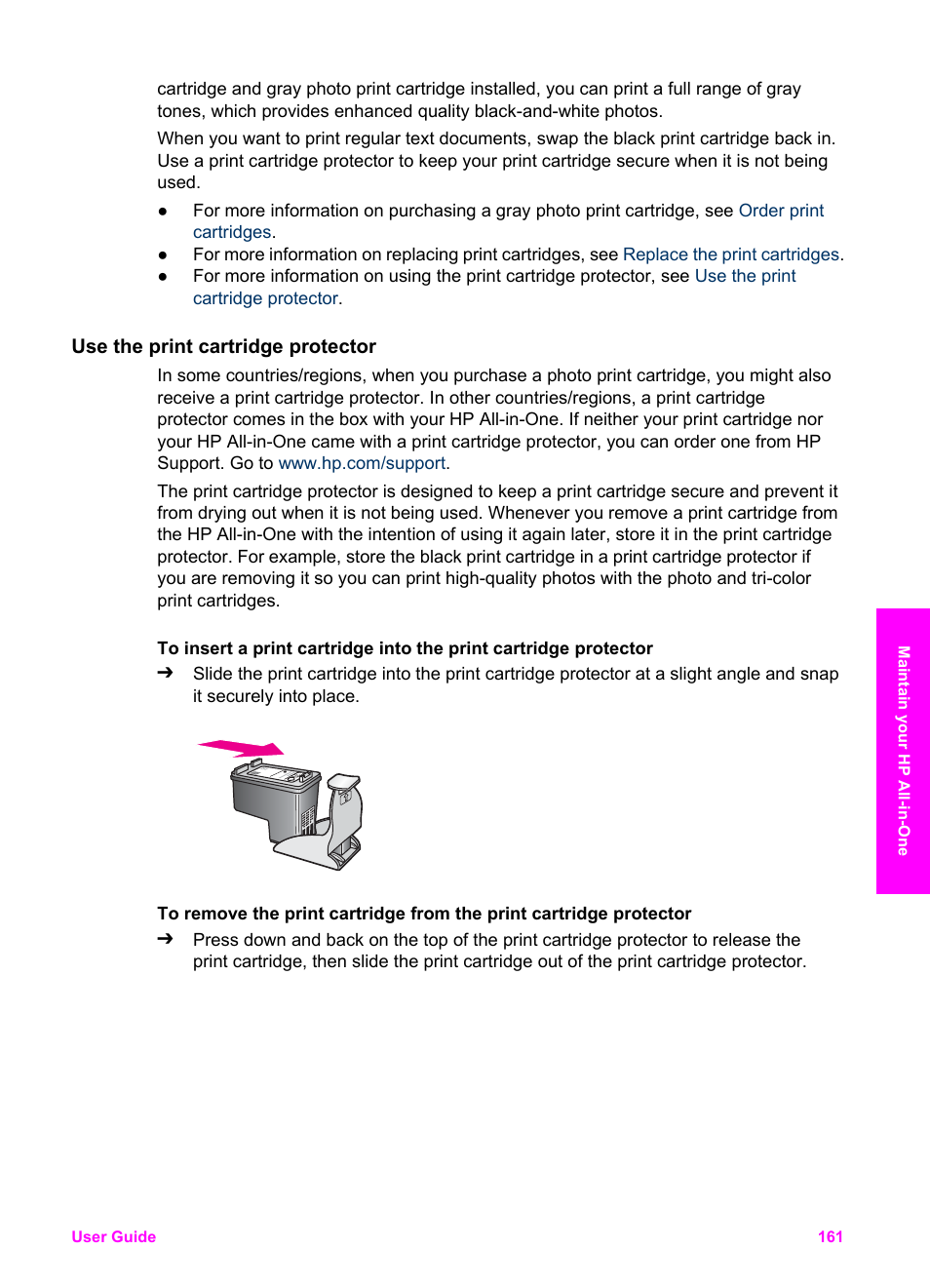 Use the print cartridge protector, Use the print, Cartridge protector | HP 7200 User Manual | Page 164 / 240