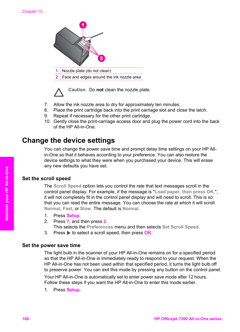 Change the device settings, Set the scroll speed, Set the power save time | HP 7200 User Manual | Page 169 / 240