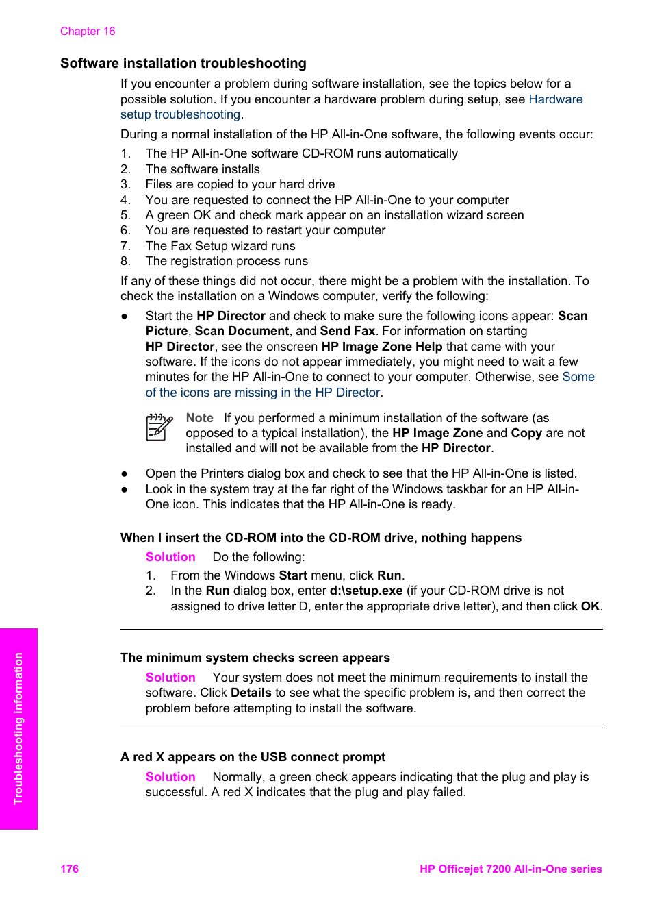 Software installation troubleshooting | HP 7200 User Manual | Page 179 / 240