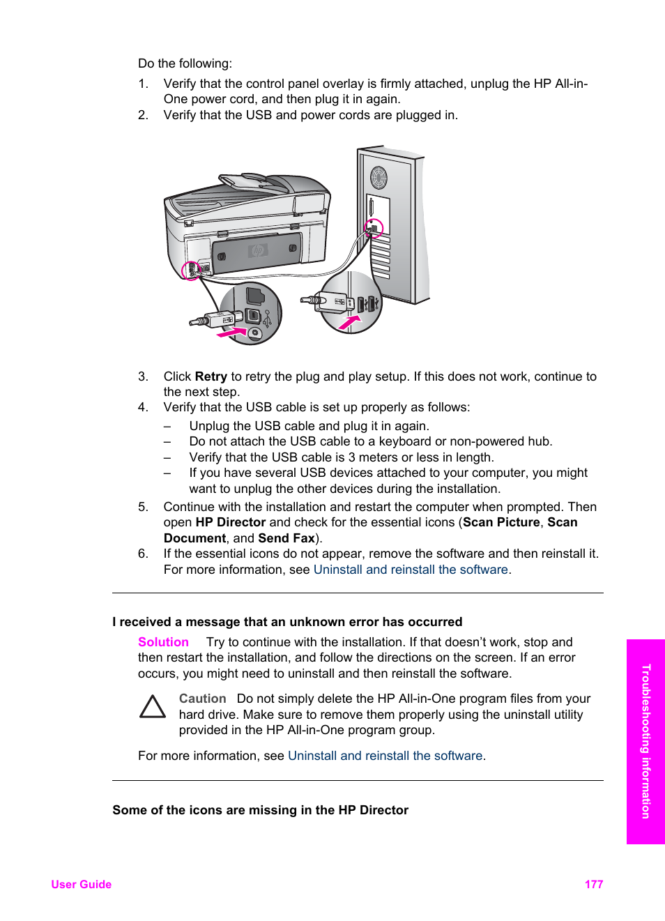 Some, Of the icons are missing in the hp director | HP 7200 User Manual | Page 180 / 240