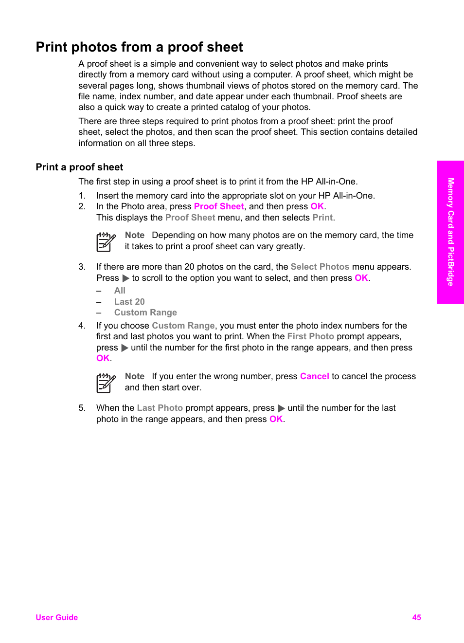 Print photos from a proof sheet, Print a proof sheet | HP 7200 User Manual | Page 48 / 240