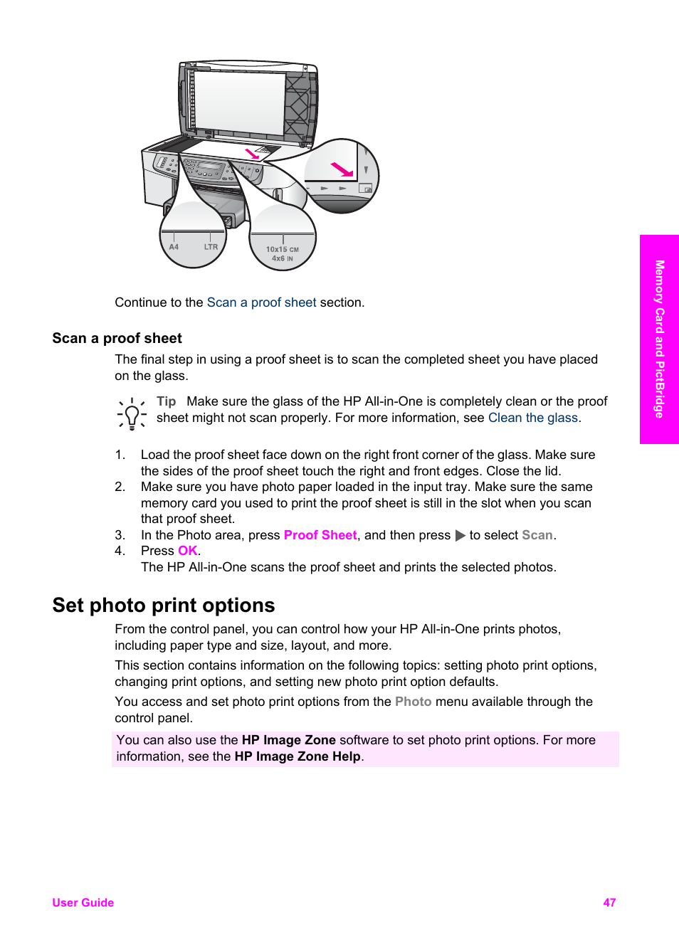 Scan a proof sheet, Set photo print options | HP 7200 User Manual | Page 50 / 240