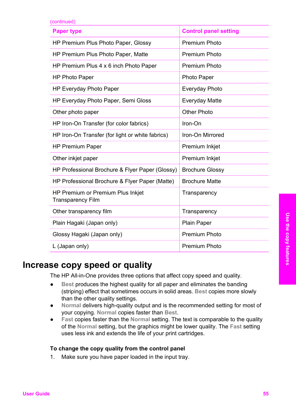 Increase copy speed or quality | HP 7200 User Manual | Page 58 / 240