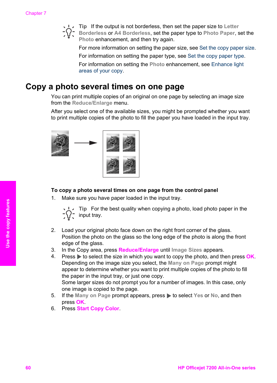 Copy a photo several times on one page | HP 7200 User Manual | Page 63 / 240