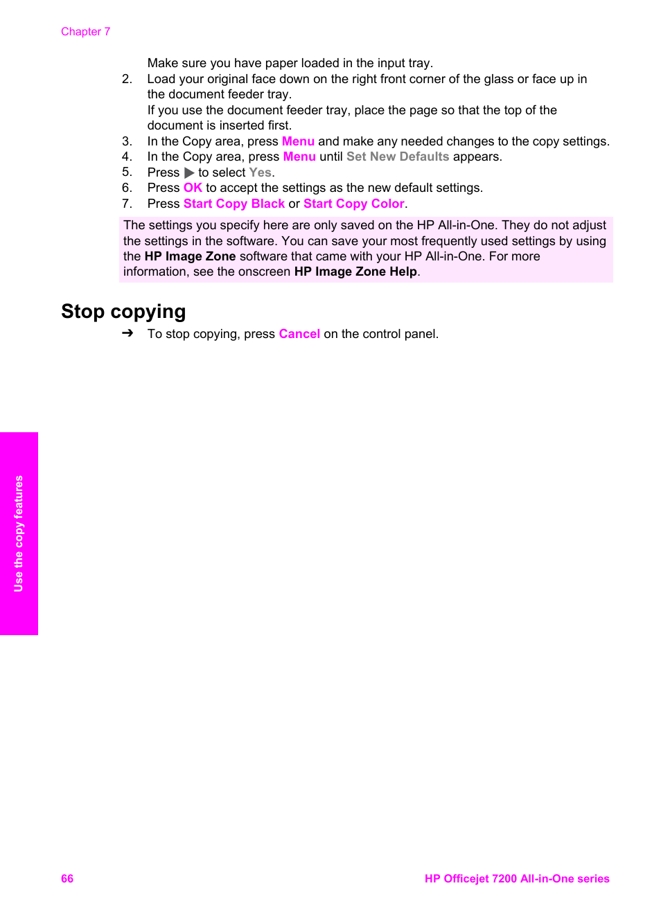 Stop copying | HP 7200 User Manual | Page 69 / 240