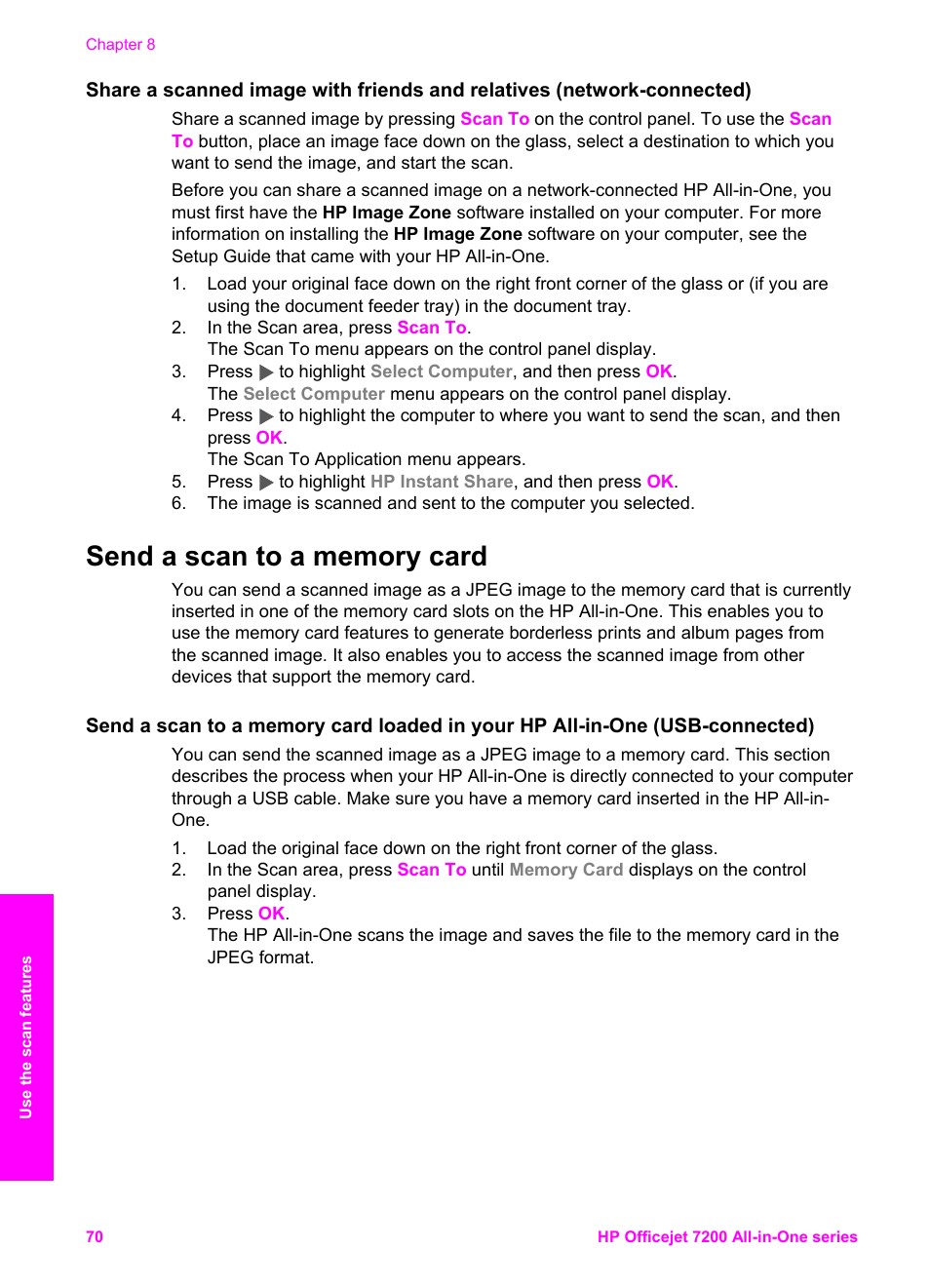 Send a scan to a memory card | HP 7200 User Manual | Page 73 / 240
