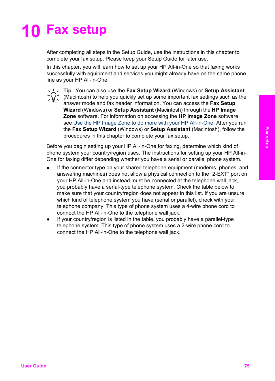 Fax setup, 10 fax setup | HP 7200 User Manual | Page 78 / 240