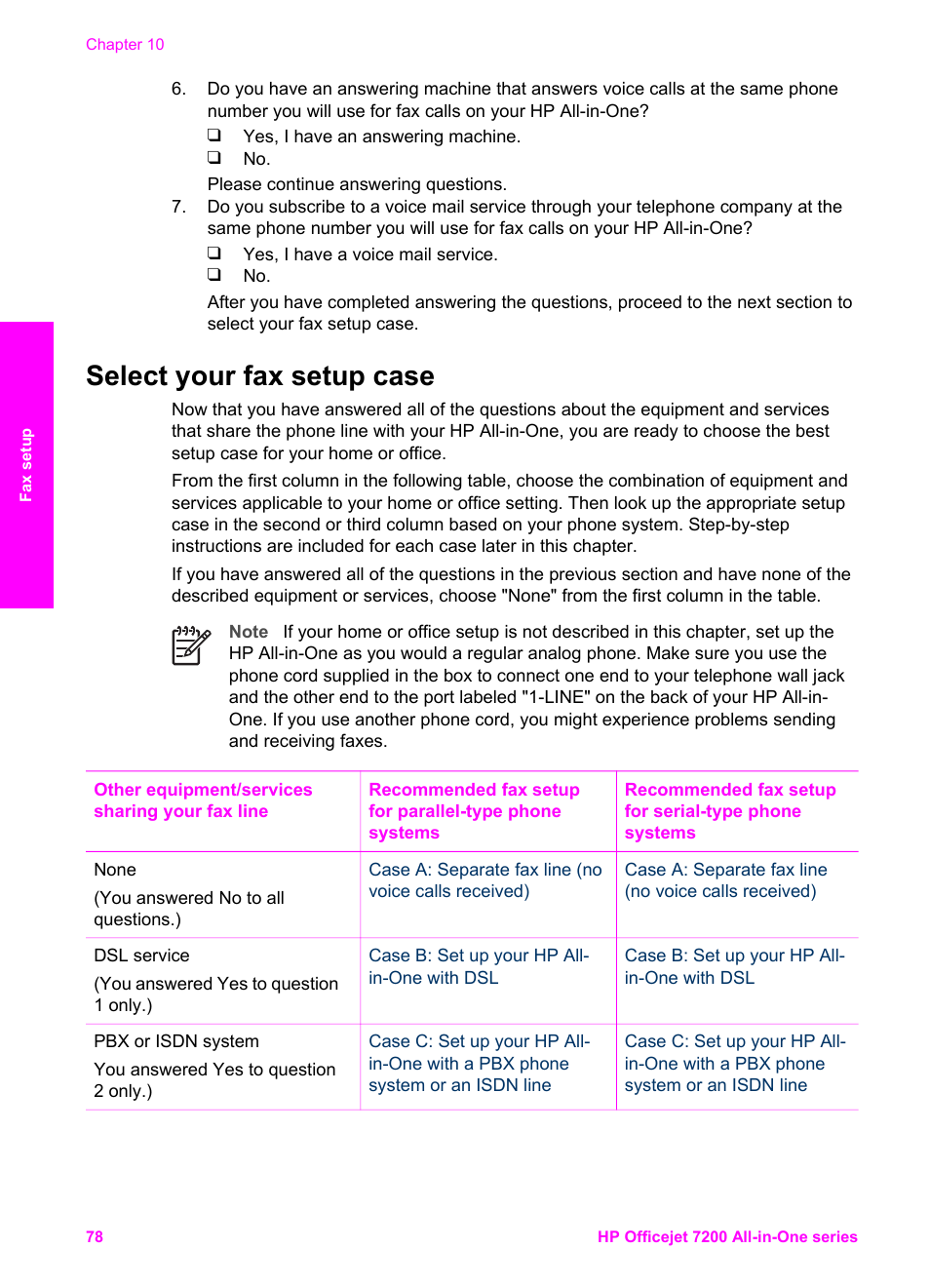 Select your fax setup case | HP 7200 User Manual | Page 81 / 240