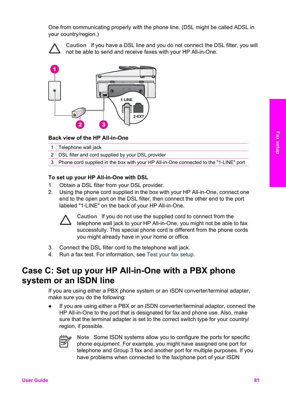 Case c: set up your hp all-in-one with, A pbx phone system or an isdn line | HP 7200 User Manual | Page 84 / 240