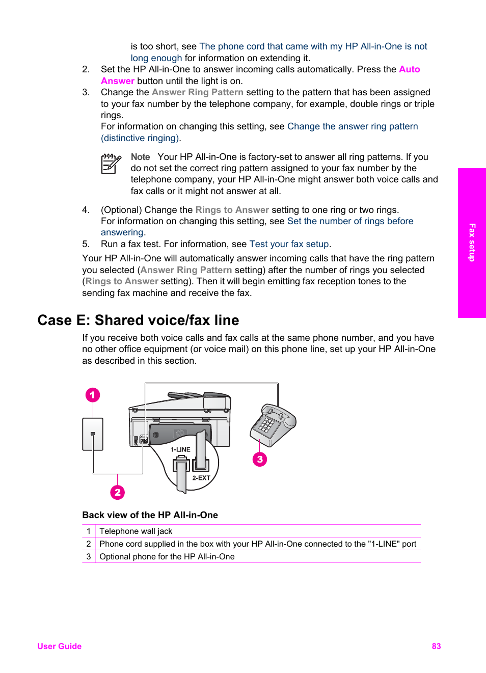 Case e: shared voice/fax line | HP 7200 User Manual | Page 86 / 240
