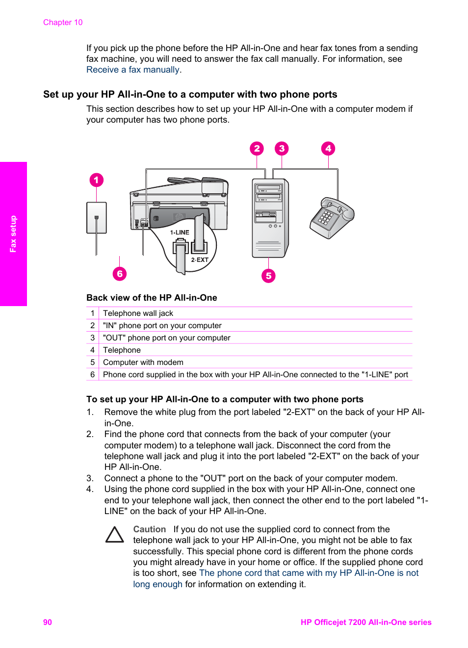 Set up your hp all-in-one to a, Computer with two phone ports | HP 7200 User Manual | Page 93 / 240