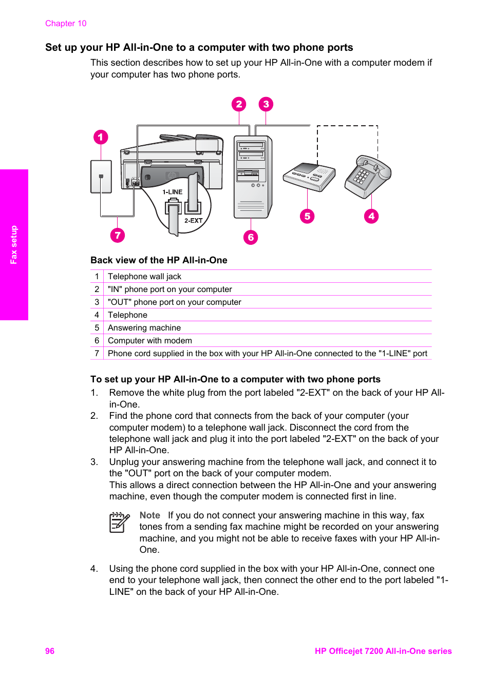 Set up your hp all-in-one to a, Computer with two phone ports | HP 7200 User Manual | Page 99 / 240