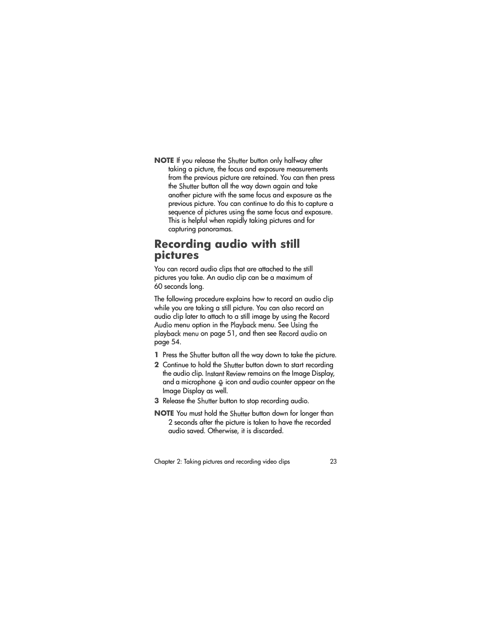 Recording audio with still pictures | HP 930 Series User Manual | Page 23 / 118