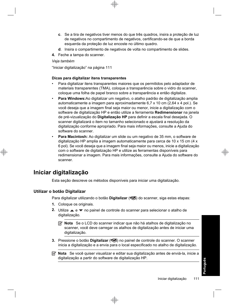 Iniciar digitalização | HP Scanjet N6310 User Manual | Page 115 / 128
