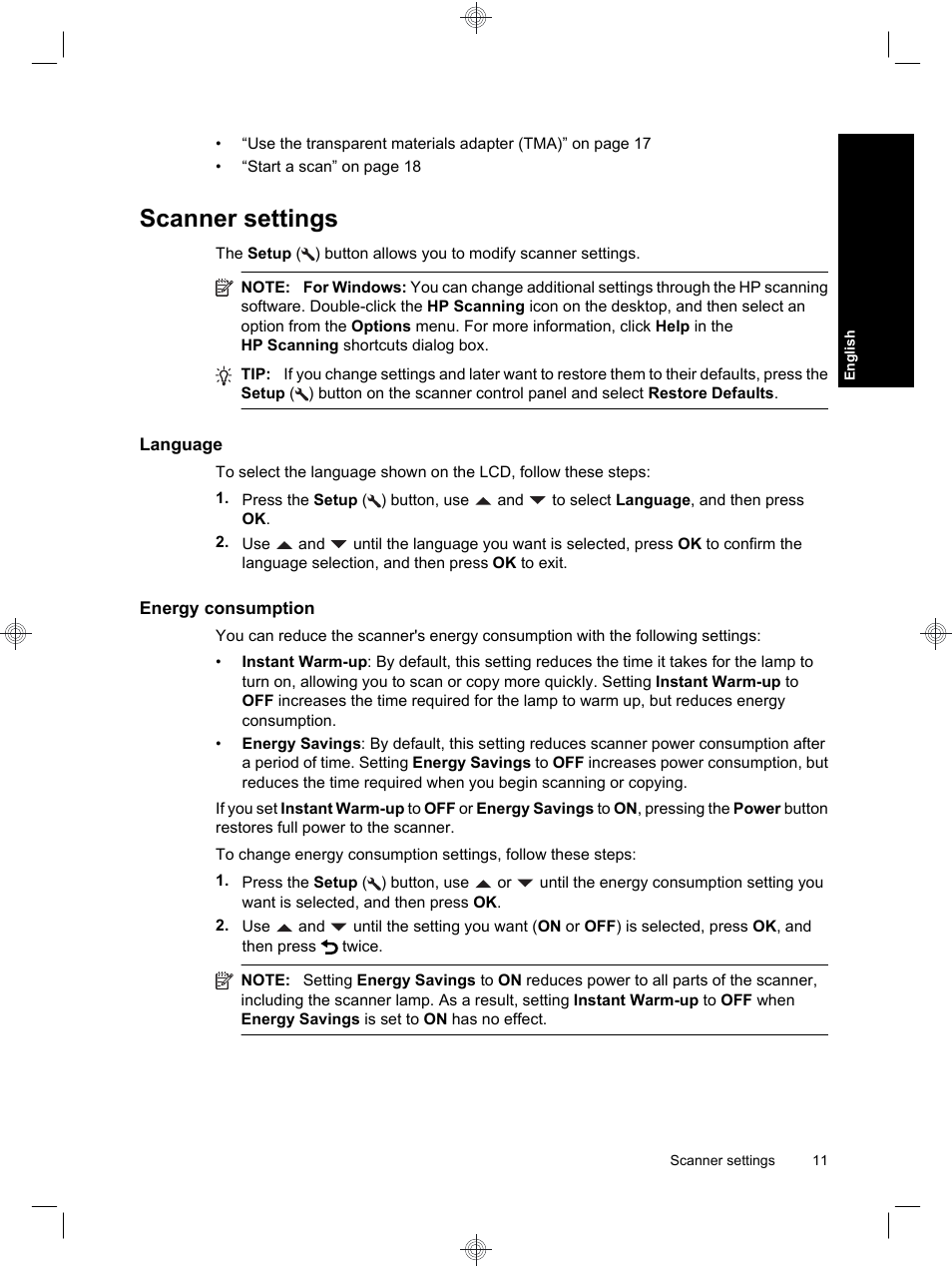 Scanner settings | HP Scanjet N6310 User Manual | Page 15 / 128