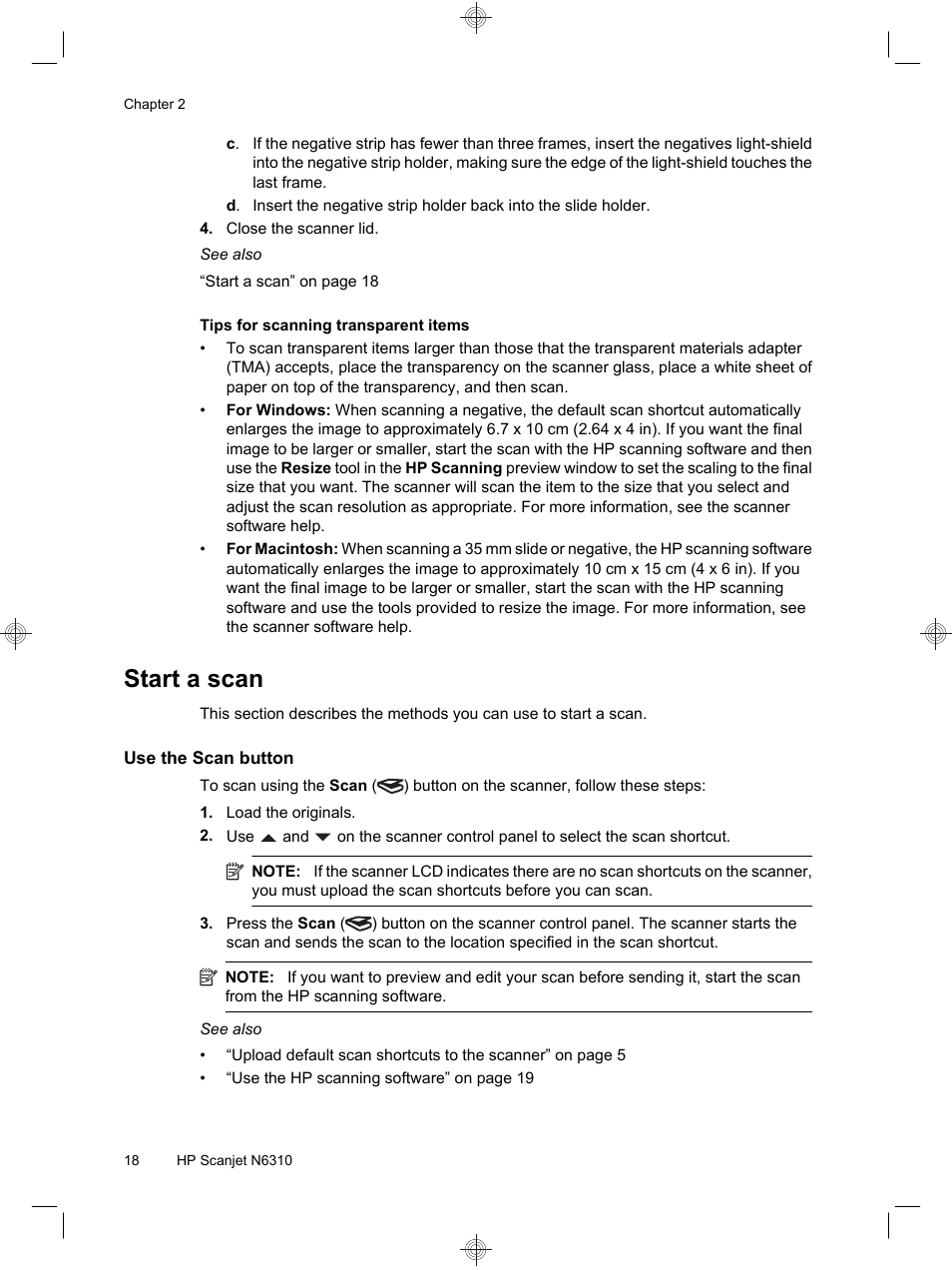 Start a scan | HP Scanjet N6310 User Manual | Page 22 / 128