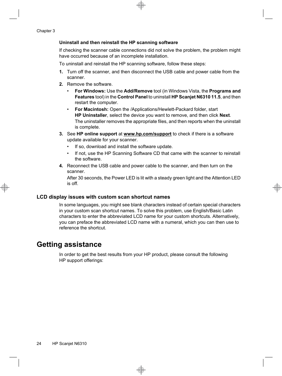 Getting assistance | HP Scanjet N6310 User Manual | Page 28 / 128