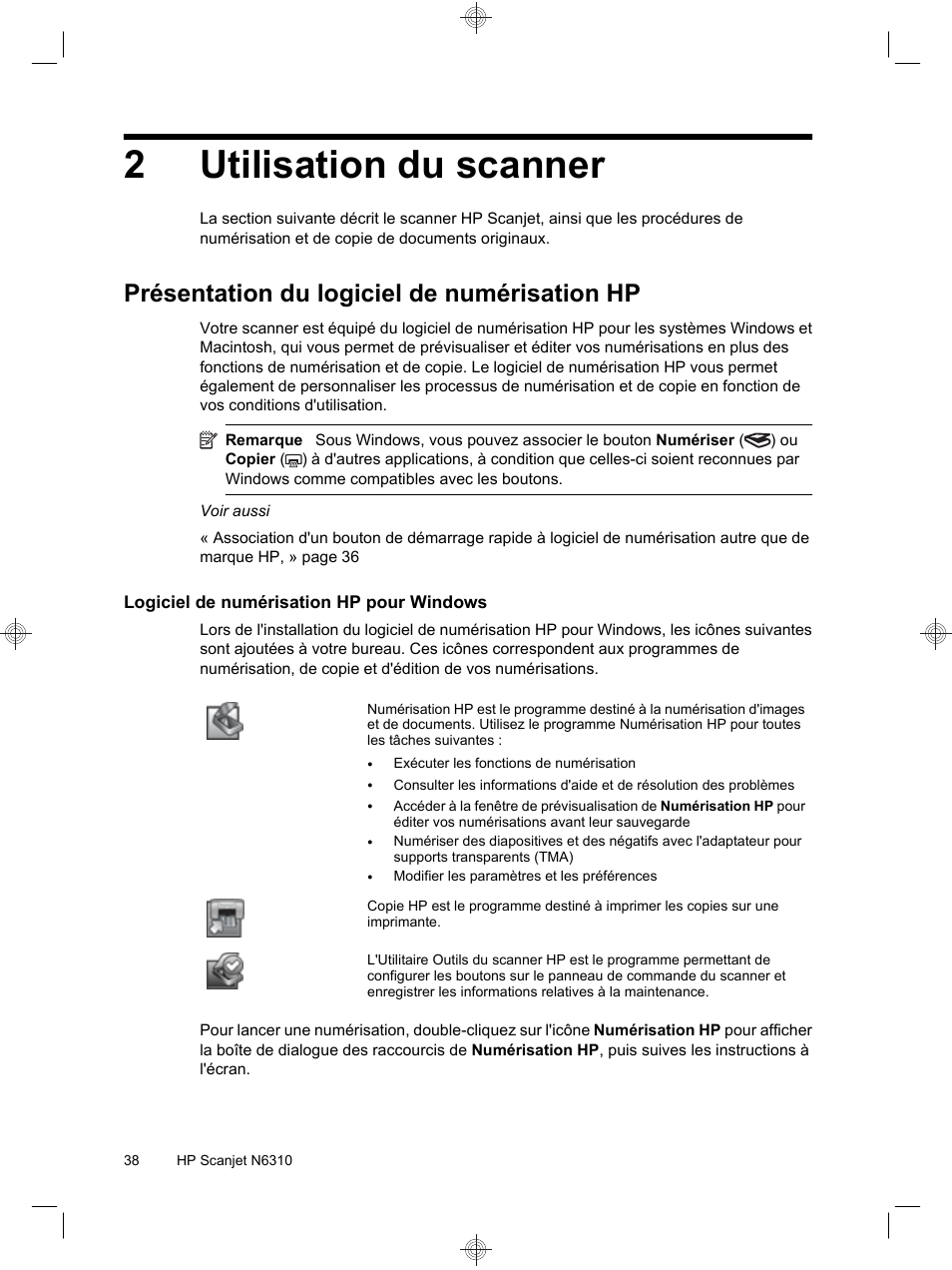 2utilisation du scanner, Présentation du logiciel de numérisation hp | HP Scanjet N6310 User Manual | Page 42 / 128