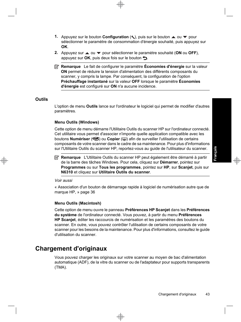Chargement d'originaux | HP Scanjet N6310 User Manual | Page 47 / 128