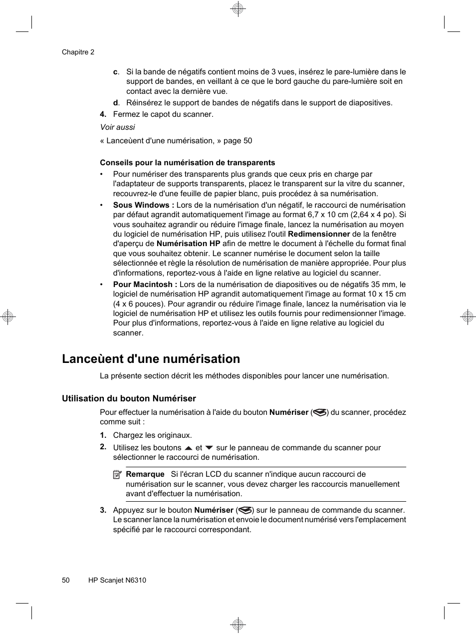 Lanceùent d'une numérisation | HP Scanjet N6310 User Manual | Page 54 / 128