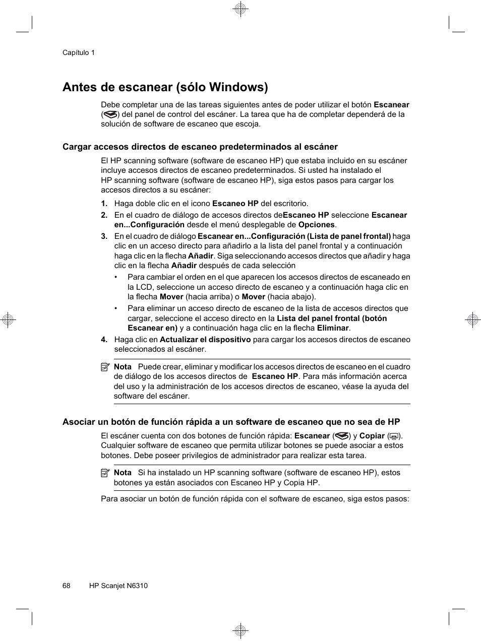 Antes de escanear (sólo windows) | HP Scanjet N6310 User Manual | Page 72 / 128