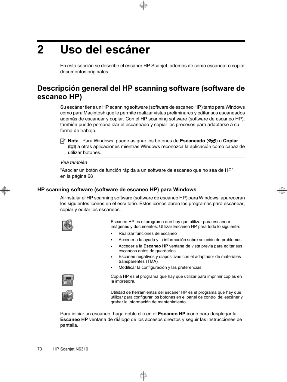 2uso del escáner | HP Scanjet N6310 User Manual | Page 74 / 128