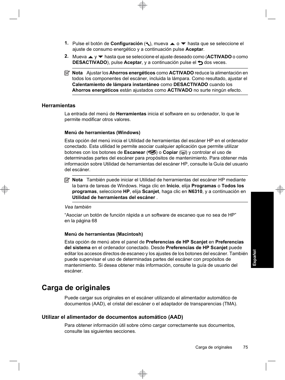 Carga de originales | HP Scanjet N6310 User Manual | Page 79 / 128